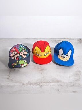 Kids Character Hats Bundle – Super Mario, Iron Man & Sonic (4-8Y)